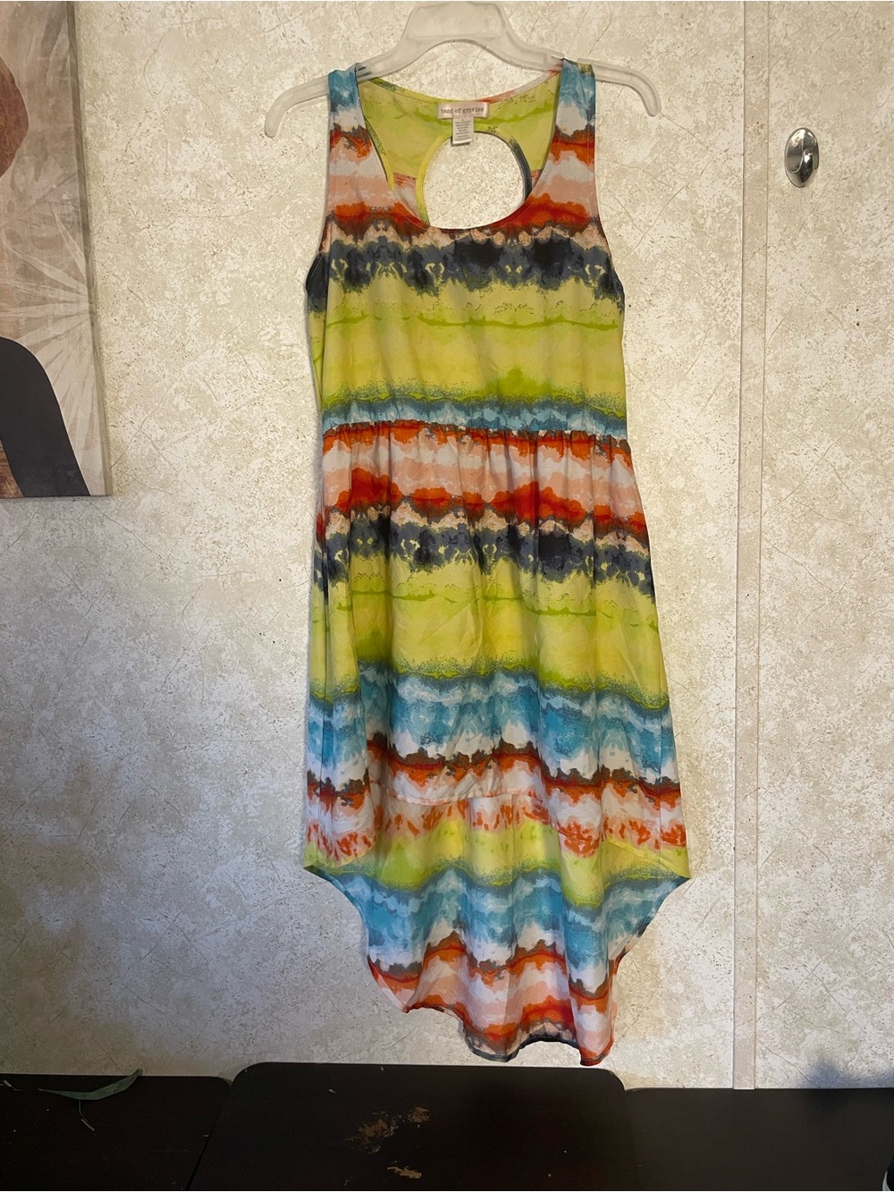 Band of Gypsies Green, Blue and Orange Tie-Dye Asymmetrical Tank Dress